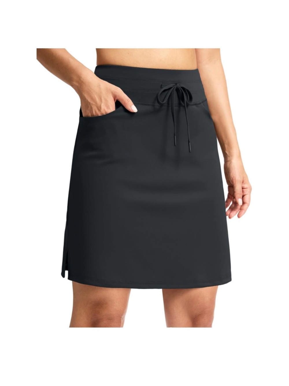 SANTINY 19" Black Golf Tennis Pickleball Skort Skirt Womens M Drawstring Pockets